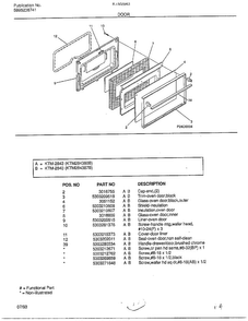 Door Diagram and Parts List for 2843-80B  Frigidaire Range