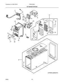 Ice Maker System Diagram and Parts List for PRMC2285AF02  Frigidaire Refrigerator