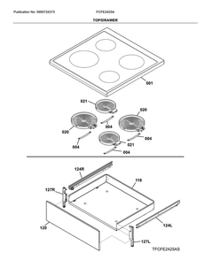 Top/Drawer Diagram and Parts List for FCFE2425AS  Frigidaire Range