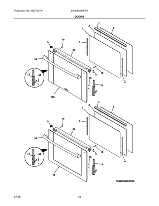 Doors Diagram and Parts List for EW30EW65PSF  Frigidaire Wall Oven