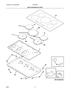 Main Top/Surface Units Diagram and Parts List for 70462064A  Frigidaire Range