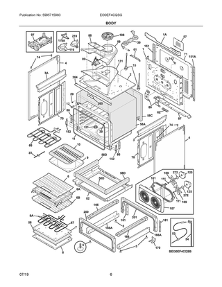 Body Diagram and Parts List for EI30EF4CQSG  Frigidaire Range
