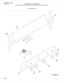 Backguard Diagram and Parts List for MPF300PXWD  Frigidaire Range