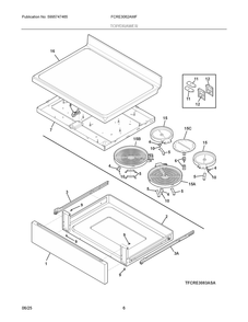 Top/Drawer Diagram and Parts List for FCRE3062AWF  Frigidaire Range