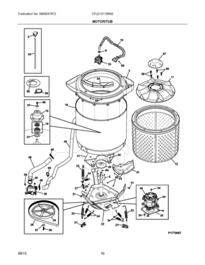 06 - MOTOR/TUB Diagram and Parts List for CFLE1011MW2  Frigidaire Washer Dryer Combo