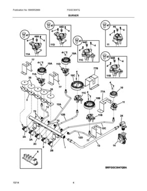 03 - BURNER Diagram and Parts List for FGGC3047QSA  Frigidaire Cooktop