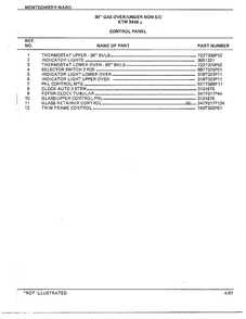 30" Gas Over/under Control Panel Page 2 Diagram and Parts List for 3448A  Frigidaire Range