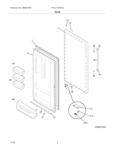 Door Diagram and Parts List for FFVU17F4QWD  Frigidaire Freezer