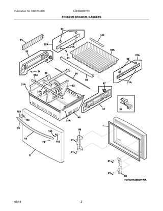 Freezer Drawer, Baskets Diagram and Parts List for LGHB2869TF5  Frigidaire Refrigerator