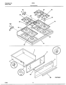 Top/drawer Diagram and Parts List for 285847C  Frigidaire Range