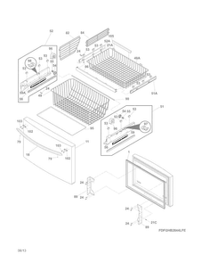 Freezer Drawer, Baskets Diagram and Parts List for FGHB2844LFE  Frigidaire Refrigerator