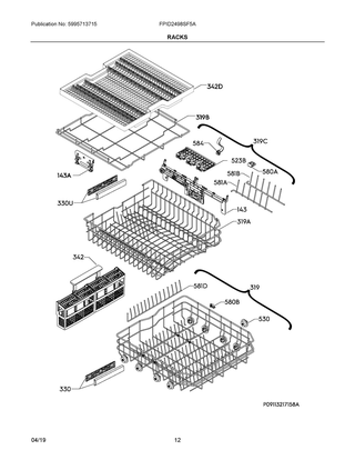 Racks Diagram and Parts List for FPID2498SF5A  Frigidaire Dishwasher