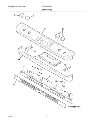 Backguard Diagram and Parts List for CGDS3065PFP  Frigidaire Range