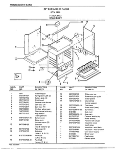 30" Gas Slide-in Range/basic Body Diagram and Parts List for 2420A  Frigidaire Range
