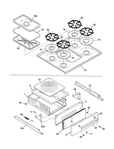 Top/drawer Diagram and Parts List for TGF645WFD2  Tappan Range