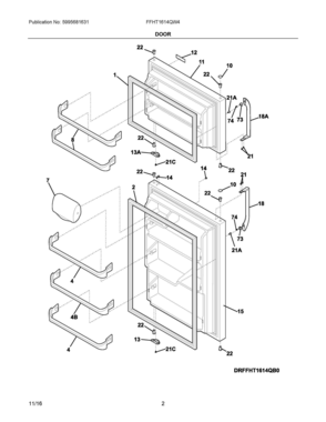 02 - DOOR Diagram and Parts List for FFHT1614QW4  Frigidaire Refrigerator