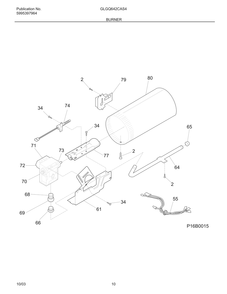 Burner Diagram and Parts List for GLGQ642CAS4  Frigidaire Dryer