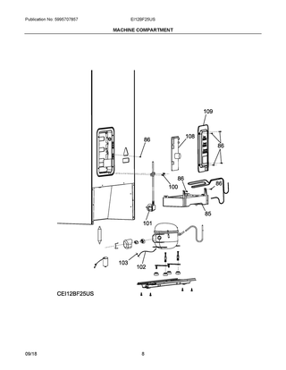 Machine Compartment Diagram and Parts List for EI12BF25US  Frigidaire Refrigerator
