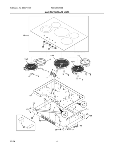 Main Top/Surface Units Diagram and Parts List for FGEC3068UBB  Frigidaire Cooktop