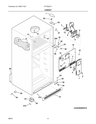 Cabinet Diagram and Parts List for FFTR2021TS4  Frigidaire Refrigerator