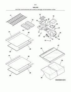 Shelves Diagram and Parts List for 25360312415  Kenmore Refrigerator