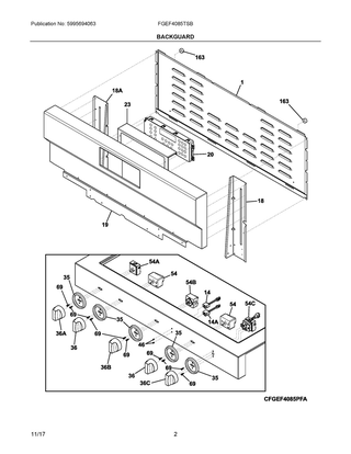Backguard Diagram and Parts List for FGEF4085TSB  Frigidaire Range