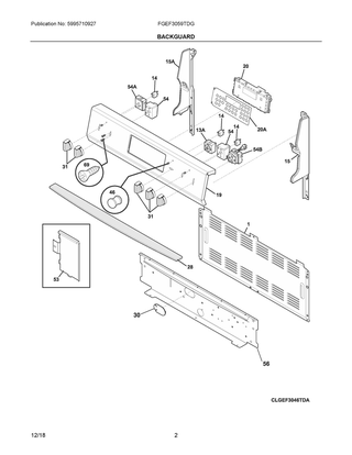 Backguard Diagram and Parts List for FGEF3059TDG  Frigidaire Range