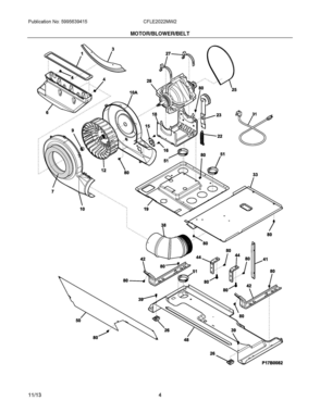 03 - MOTOR/BLOWER/BELT Diagram and Parts List for CFLE2022MW2  Frigidaire Washer Dryer Combo