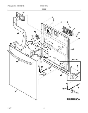 03 - Door Diagram and Parts List for FGID2466QB6A  Frigidaire Dishwasher