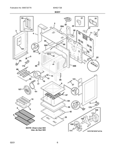 Body Diagram and Parts List for 80462172B  Frigidaire Range