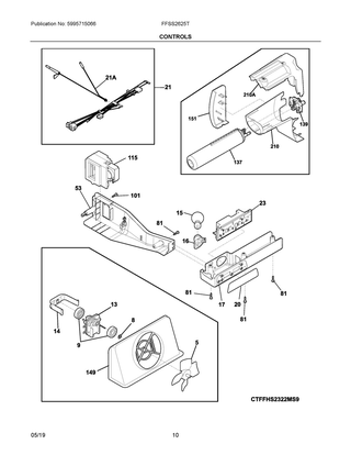 Controls Diagram and Parts List for FFSS2625TP1  Frigidaire Refrigerator