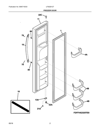 Freezer Door Diagram and Parts List for LFSS2612TD1  Frigidaire Refrigerator