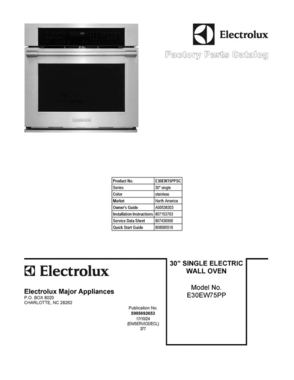01 - Cover Sheet Diagram and Parts List for E30EW75PPSC  Electrolux 