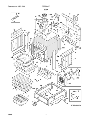 Body Diagram and Parts List for FGGS3065PBU  Frigidaire Range