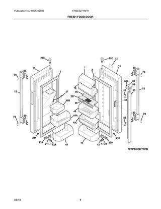 Fresh Food Door Diagram and Parts List for FPBC2277RFH  Frigidaire Refrigerator