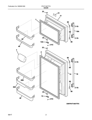Door Diagram and Parts List for FPHT1897TF0  Frigidaire Refrigerator