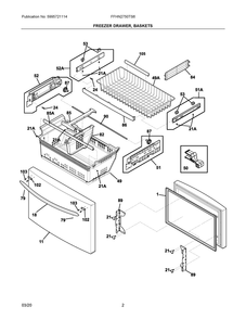 Freezer Drawer, Baskets Diagram and Parts List for FFHN2750TS6  Frigidaire Refrigerator