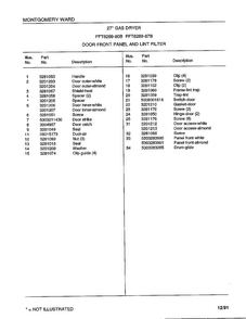 Door Front Panel And Lint Filter Page 2 Diagram and Parts List for 8289-80B  Frigidaire Dryer