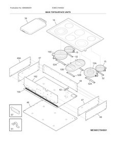 Main Top/surface Units Diagram and Parts List for E36EC75HSS2  Electrolux Cooktop