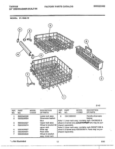 24" Built-in Dishwasher Page 11 Diagram and Parts List for 61-1042-10  Tappan Dishwasher