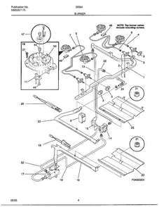 Burner Diagram and Parts List for 285847B  Frigidaire Range