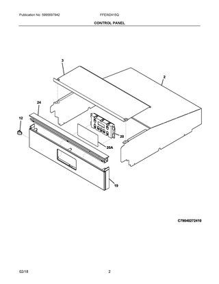 Control Panel Diagram and Parts List for FFEW2415QWC  Frigidaire Wall Oven