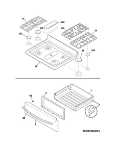 Top/drawer Diagram and Parts List for DGGF3042KFP  Frigidaire Range
