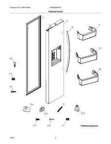 Freezer Door Diagram and Parts List for GRSN2620AF0  Frigidaire Refrigerator