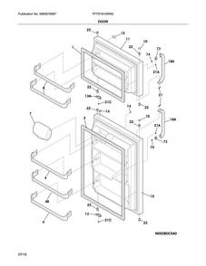 Doors Diagram and Parts List for FFTR1614RW2  Frigidaire Refrigerator