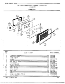 30" Floor/oven Door Diagram and Parts List for 2447A  Frigidaire Range