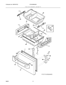 Freezer Drawer, Baskets Diagram and Parts List for CFEH2868AW0  Frigidaire Refrigerator