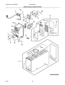 Fresh Food Ice Maker System Diagram and Parts List for GRQC2255AF  Frigidaire Refrigerator