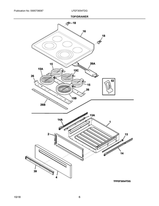 Top/drawer Diagram and Parts List for LFEF3054TDG  Frigidaire Range