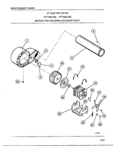 Motor/ Fan Housing And Exhaust Duct Diagram and Parts List for 7289-80B  Frigidaire Dryer